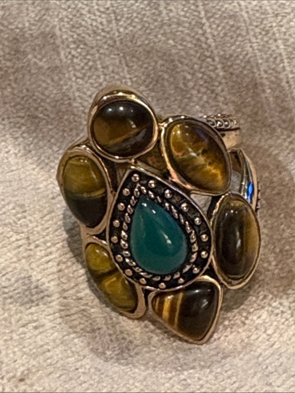 Studio Barse Teardrop Turquoise Center with Tiger's Eye Cluster Ring